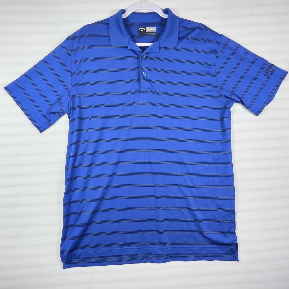 Callaway Golf Polo Mens M Blue Striped Opti-Dri Performance Preppy Collegiate